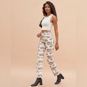 Reformation High Rise Jeans in Cream and Brown